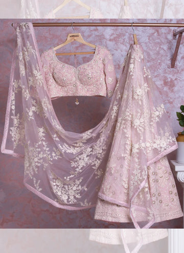 Pretty Pink Georgette Lehenga choli with elegant zari and sequin thread embroidery work